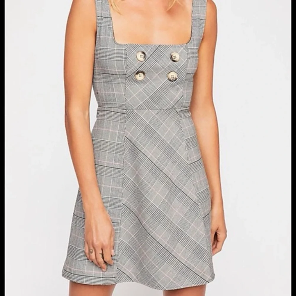 Free People plaid pinafore-style dress with button detail